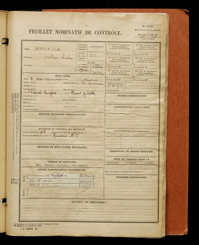 Dargaisse, Arthur Charles, né le 09 mai 1892 à Amiens (Somme), classe 1912, matricule n° 964, Bureau de recrutement d'Amiens