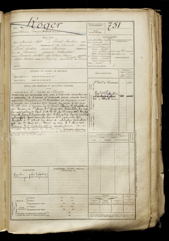 Roger, Etienne François Adolphe, né le 09 janvier 1890 à Forest-Montiers (Somme), classe 1910, matricule n° 751, Bureau de recrutement d'Abbeville