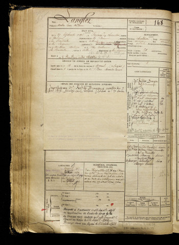Langlet, André Louis Arsène, né le 27 septembre 1896 à Fresnoy-en-Chaussée (Somme), classe 1916, matricule n° 148, Bureau de recrutement de Péronne