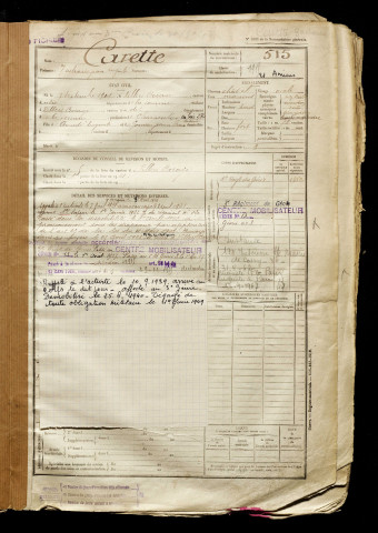 Carette, Zacharie Jean Auguste, né le 07 septembre 1901 à Villers-Bocage (Somme), classe 1921, matricule n° 515, Bureau de recrutement d'Amiens