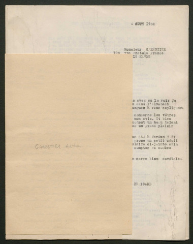 Témoignage de Garestier, Arthur et correspondance avec Jacques Péricard
