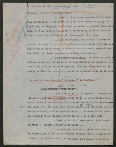 Témoignage de Evrard, Alfred Jean Baptiste (Capitaine - ex Maréchal des logis) et correspondance avec Jacques Péricard
