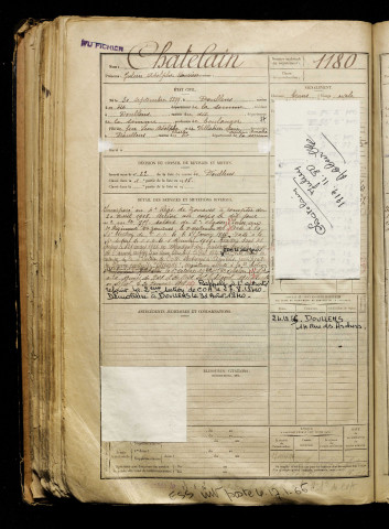 Chatelain, Julien Adolphe Maurice, né le 30 septembre 1899 à Doullens (Somme), classe 1919, matricule n° 1180, Bureau de recrutement d'Abbeville