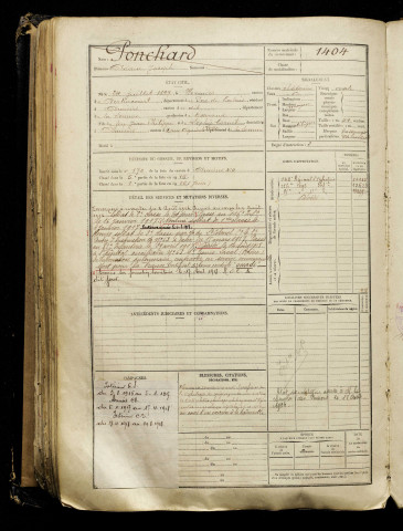 Ponchard, Adam Joseph, né le 24 juillet 1897 à Hermies (Pas-de-Calais), classe 1917, matricule n° 1404, Bureau de recrutement d'Amiens