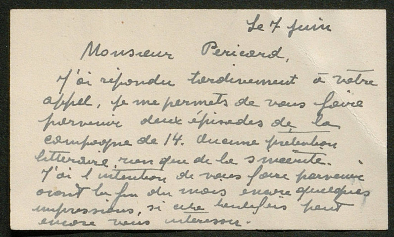 Témoignage de Gennotte, G. (Médecin major) et correspondance avec Jacques Péricard