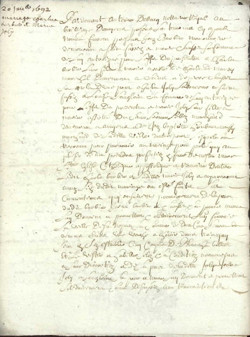 Etude de Me Antoine Debacq à Amiens (étude n°6). Minutes de l'année 1692