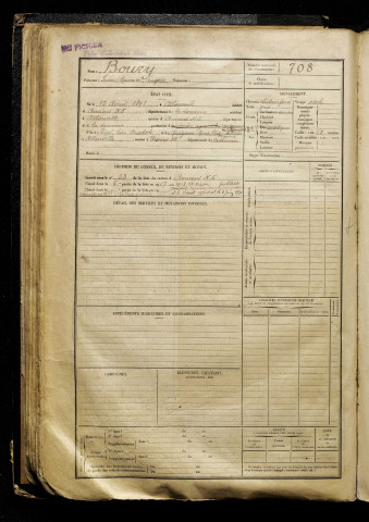 Boury, Léon Maurice Eugène, né le 12 avril 1898 à Allonville (Somme), classe 1918, matricule n° 708, Bureau de recrutement d'Amiens