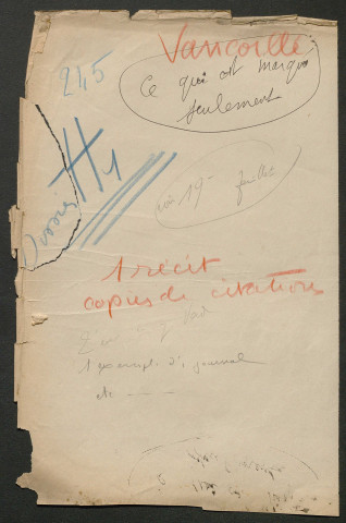 Témoignage de Vancoillé, Fernand et correspondance avec Jacques Péricard