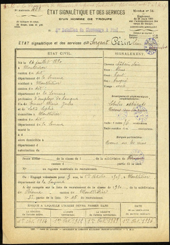 Périn, Léon Frédéric Alexandre, né le 24 juillet 1890 à Montdidier (Somme), classe 1910, matricule n° 45, Bureau de recrutement de Péronne