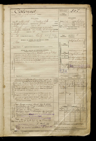 Catonnet, Jules Joseph Louis, né le 22 juillet 1884 à Croissy-sur-Celle (Oise), classe 1904, matricule n° 507, Bureau de recrutement d'Amiens