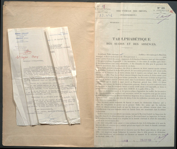 Table des successions et absences du bureau d'Amiens banlieue