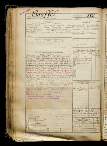 Bouffel, Marcel Clotaire Arthur, né le 27 avril 1894 à Outrebois (Somme), classe 1914, matricule n° 382, Bureau de recrutement d'Abbeville