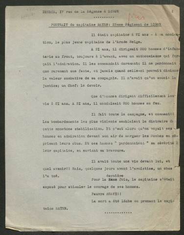 Témoignage de Bacquet, Jean et correspondance avec Jacques Péricard