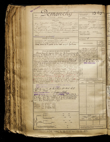 Demonchy, Alfred Isaac, né le 11 juillet 1897 à Woignarue (Somme), classe 1917, matricule n° 1340, Bureau de recrutement d'Abbeville