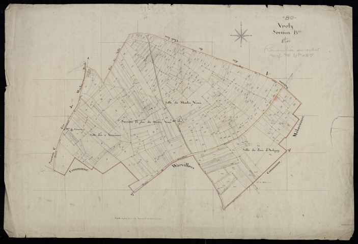 Plan du cadastre napoléonien - Vrely : Moulin Vieux (Le), B