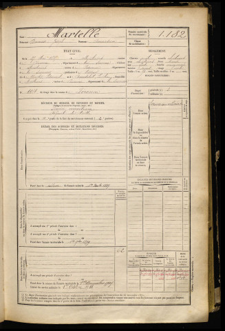 Martelle, Damase Joseph, né le 27 mai 1865 à Moislains (Somme), classe 1885, matricule n° 1182, Bureau de recrutement de Péronne