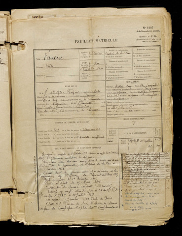 Faucon, Kléber, né le 07 novembre 1890 à Baizieux (Somme), classe 1910, matricule n° 900, Bureau de recrutement d'Amiens