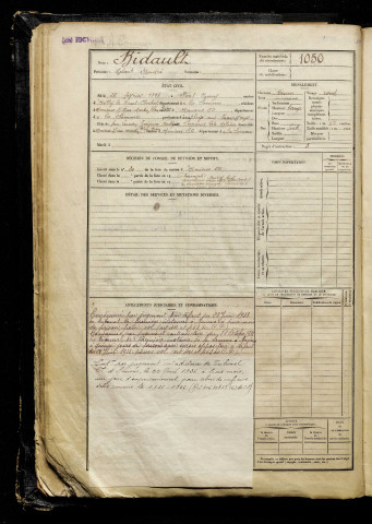 Bidault, Robert André, né le 26 février 1898 à Pont-Remy (Somme), classe 1918, matricule n° 1050, Bureau de recrutement d'Amiens