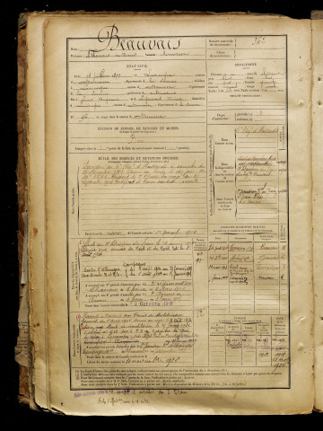 Beauvais, Athénais Denis Honorat, né le 14 juillet 1877 à Vicogne (La) (Somme), classe 1897, matricule n° 362, Bureau de recrutement d'Abbeville