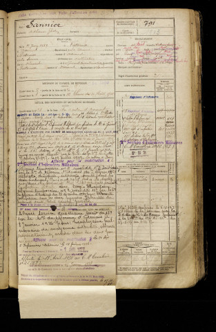 Sannier, Adhémar Gaëtan, né le 11 juin 1889 à Frettecuisse (Somme), classe 1909, matricule n° 791, Bureau de recrutement d'Amiens