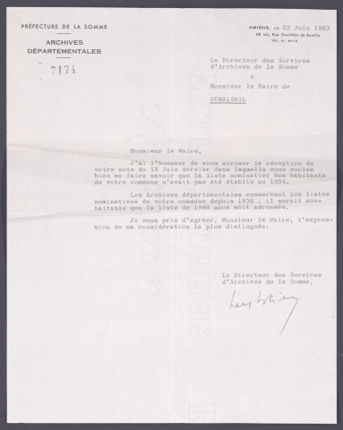 Recensement de la population 1954 : Rumaisnil