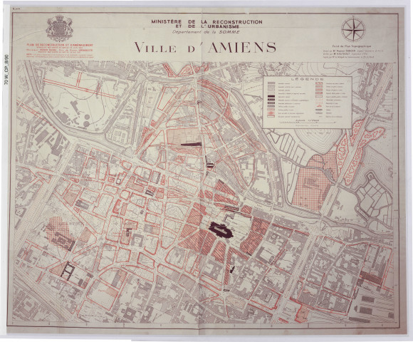 Amiens. Plan de reconstruction et d'aménagement de la ville du 23 juin 1943, modifié le 19 mai 1947