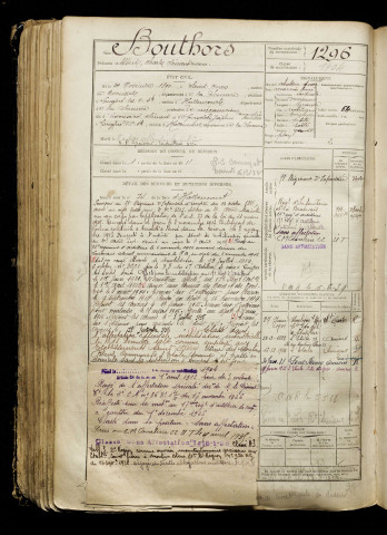 Bouthors, Albert Charles Clément, né le 24 novembre 1890 à Saint-Ouen (Somme), classe 1910, matricule n° 1296, Bureau de recrutement d'Abbeville
