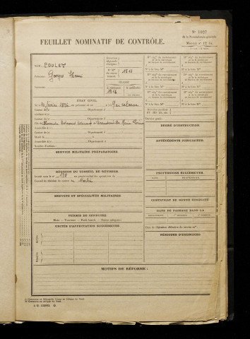 Poulet, Georges Henri, né le 15 février 1896 à Marcelcave (Somme), classe 1916, matricule n° 1511, Bureau de recrutement d'Amiens