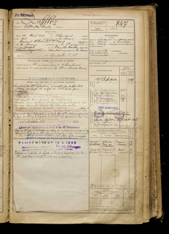 Laffilez, Colbert Emile, né le 12 avril 1898 à Chaulnes (Somme), classe 1918, matricule n° 847, Bureau de recrutement de Péronne
