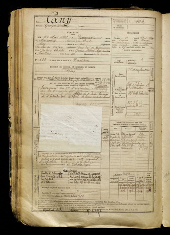 Cany, Georges Lucien, né le 28 mai 1882 à Gouzeaucourt (Nord), classe 1902, matricule n° 104, Bureau de recrutement d'Abbeville