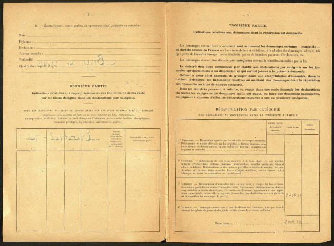 Bray-sur-Somme. Demande d'indemnisation des dommages de guerre : dossier Turquet-Rabache Edouard