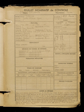 Lavoine, Gustave Alphonse Marcel, né le 04 mars 1898 à Paris 14e Arrondissement (Paris), classe 1918, matricule n° 209, Bureau de recrutement de Péronne