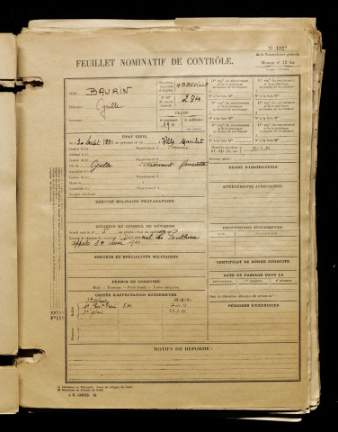 Baurin, Cyrille, né le 30 août 1891 à Ville-le-Marclet (Somme), classe 1911, matricule n° 284, Bureau de recrutement d'Abbeville