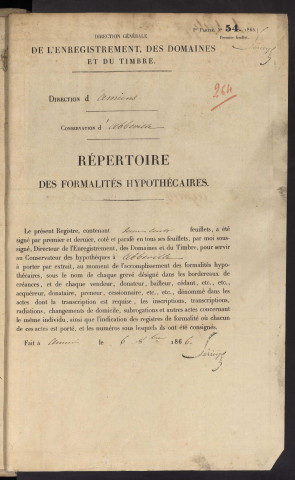 Répertoire des formalités hypothécaires, du 18/06/1867 au 10/09/1867, registre n° 264 (Abbeville)