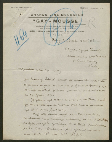 Témoignage de André, Edmond et correspondance avec Jacques Péricard