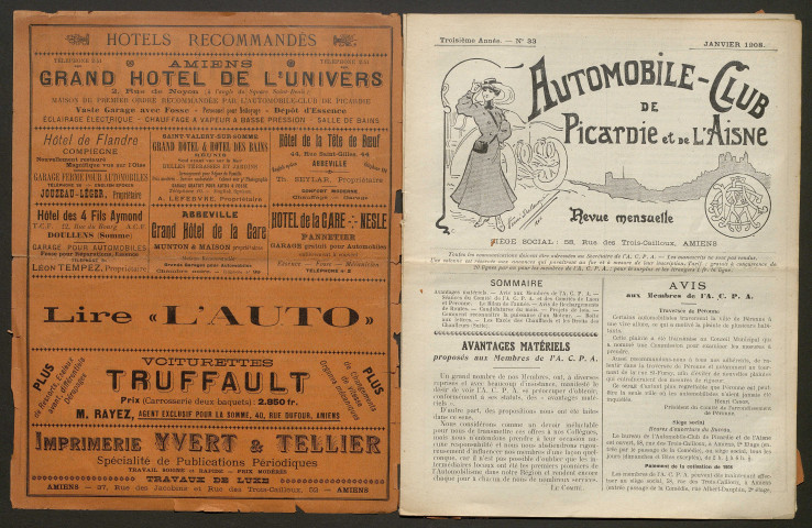 Automobile-club de Picardie et de l'Aisne. Revue mensuelle, 4e année, janvier 1908