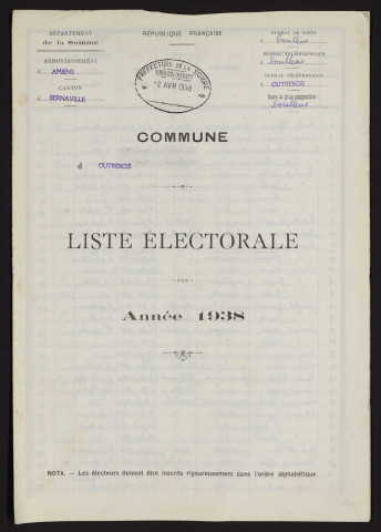 Liste électorale : Outrebois