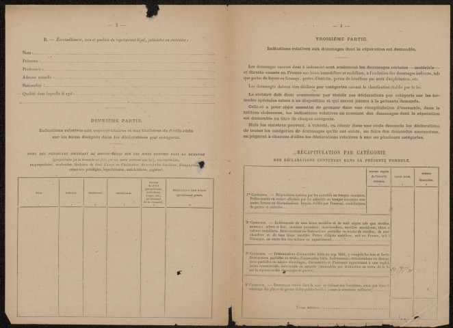 Etricourt-Manancourt. Demande d'indemnisation des dommages de guerre : dossier Gorguet-Dubois
