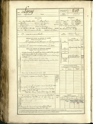 Leroy, Alphonse, né le 10 octobre 1860 à Marcelcave (Somme, France), classe 1880, matricule n° 252, Bureau de recrutement d'Amiens
