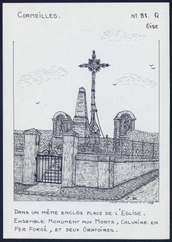 Cormeilles (Oise) : ensemble de monument aux morts, calvaire et deux oratoires place de l'église - (Reproduction interdite sans autorisation - © Claude Piette)