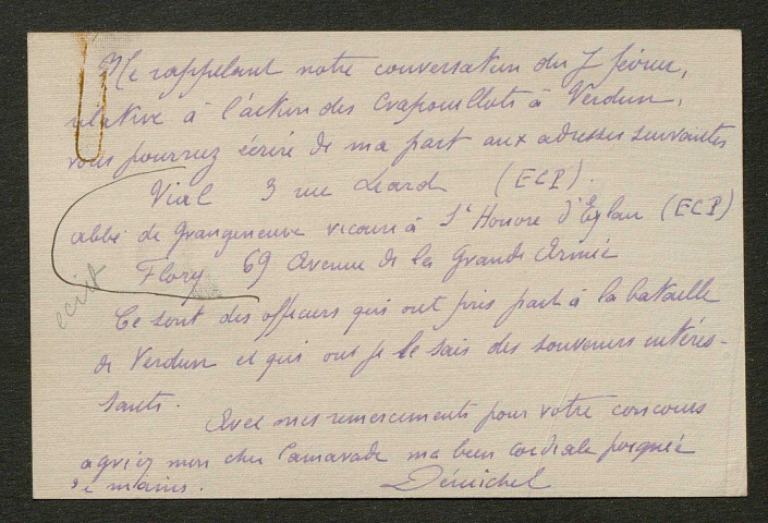 Témoignage de Demichel, E. et correspondance avec Jacques Péricard