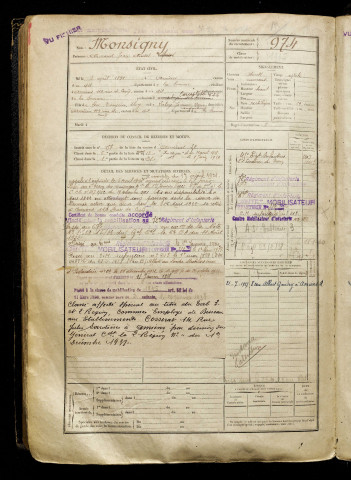 Monsigny, Arnaud Jean André Henri, né le 03 avril 1899 à Amiens (Somme), classe 1919, matricule n° 974, Bureau de recrutement d'Amiens