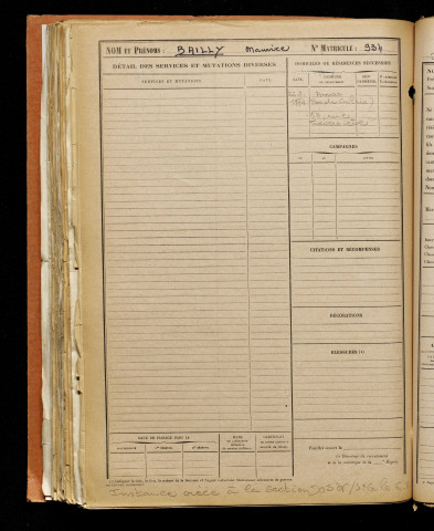 Bailly, Maurice, né le 04 octobre 1897 à Couin (Pas-de-Calais), classe 1917, matricule n° 934, Bureau de recrutement d'Abbeville