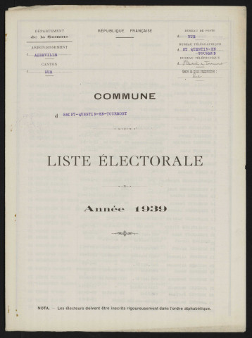 Liste électorale : Saint-Quentin-en-Tourmont