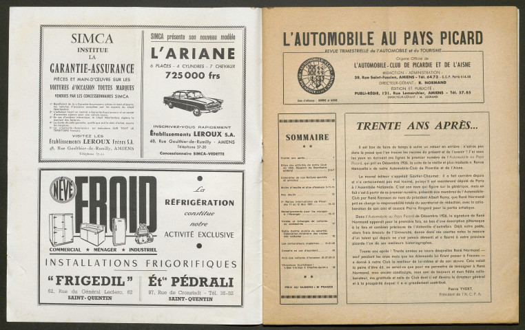 L'Automobile au Pays Picard. Revue de l'Automobile et du Tourisme. Organe officiel de l'Automobile-Club de Picardie et de l'Aisne, 388, avril 1957