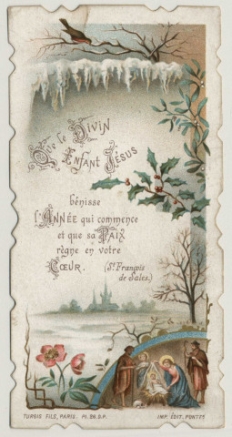 Que le divin Enfant Jésus bénisse l'année qui commence et que sa paix règne en votre coeur. L'Adoration des bergers. Cantique du jour de Noël