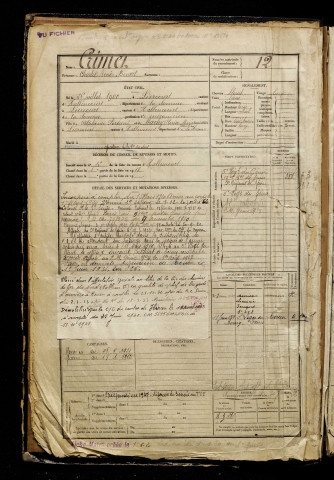 Crimet, Charles René Benoit, né le 26 juillet 1900 à Liercourt (Somme), classe 1920, matricule n° 12, Bureau de recrutement d'Abbeville