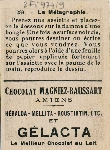 Chocolat Magniez-Baussart, Amiens. Image 289 : la métagraphie