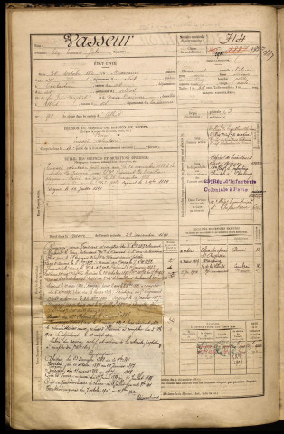 Vasseur, Léon Edouard Jules, né le 30 octobre 1870 à Marcoing (Nord), classe 1890, matricule n° 714, Bureau de recrutement de Péronne