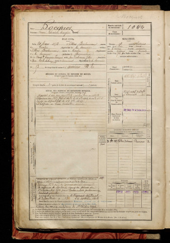 Bocquet, Henri Théodore Eugène, né le 29 mars 1873 à Villers-Bretonneux (Somme), classe 1893, matricule n° 1044, Bureau de recrutement d'Amiens